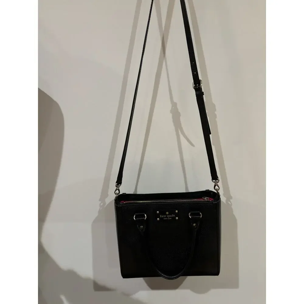 Kate Spade Wellesley Quinn Black Leather Satchel Bag Crossbody Small Medium